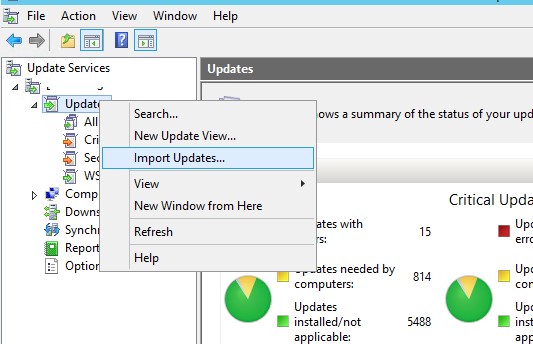 WSUS -> Import Updates 