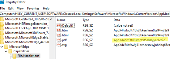 Check current Edge file assotiation for PDF files