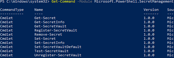 get commamds from PowerShell.SecretManagement