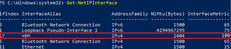 Get-NetIPInterface with interfacemetric