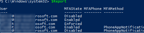 powershell - build azure users mfa report