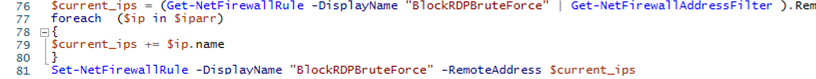 powershell script to automatically block RDP attacks in Windows Firewall 