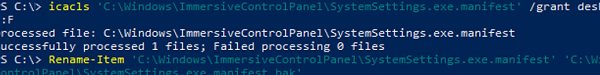 reset windows.immersivecontrolpanel appx using powershell