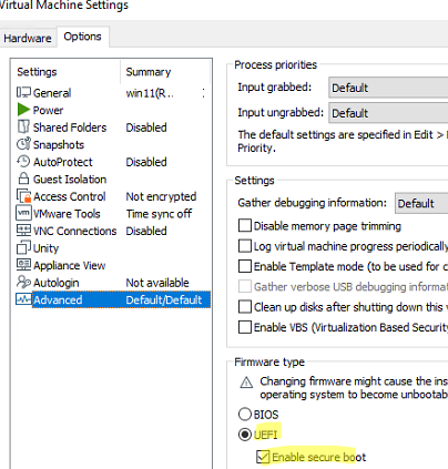 VMware Workstation - create Windows 11 VM with UEFI and Secuce Boot enabled