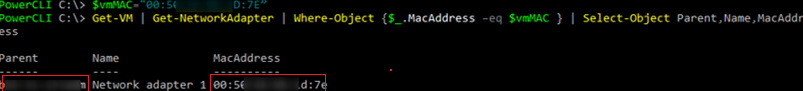 find virtual machine by mac adress via powercli