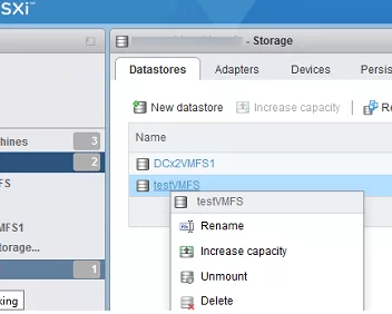 delete vmfs datastore on vmware esxi