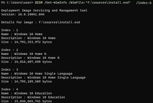 DISM /Get-WimInfo : Multiple Windows 10 versions and editions in one WIM file