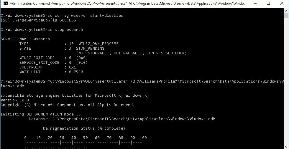 defrag Windows-edb with esentutl