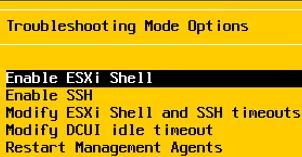 ESXi DCUI Troubleshooting Mode 