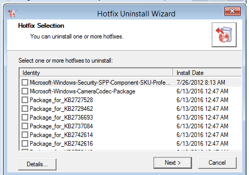 Hotfix Uninstall wizard from msdart