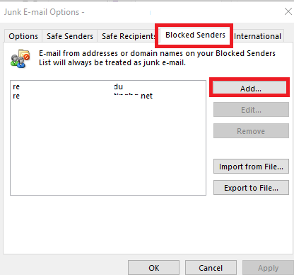 outlook blocked senders