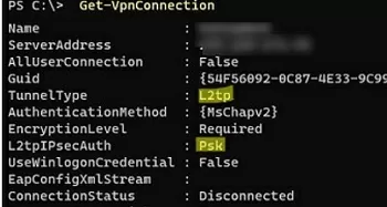 powershell: list l2tp vpn connections