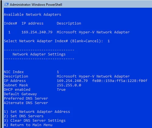 sconfig on server core setting static IP address