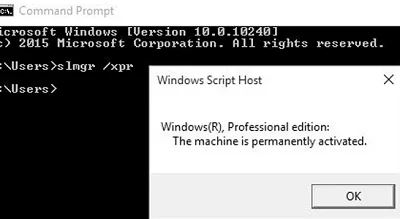 slmgr.vbs xpr - check activation status command prompt