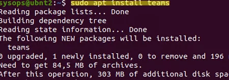 sudo apt install teams