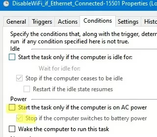 disable power dependencies in task properties